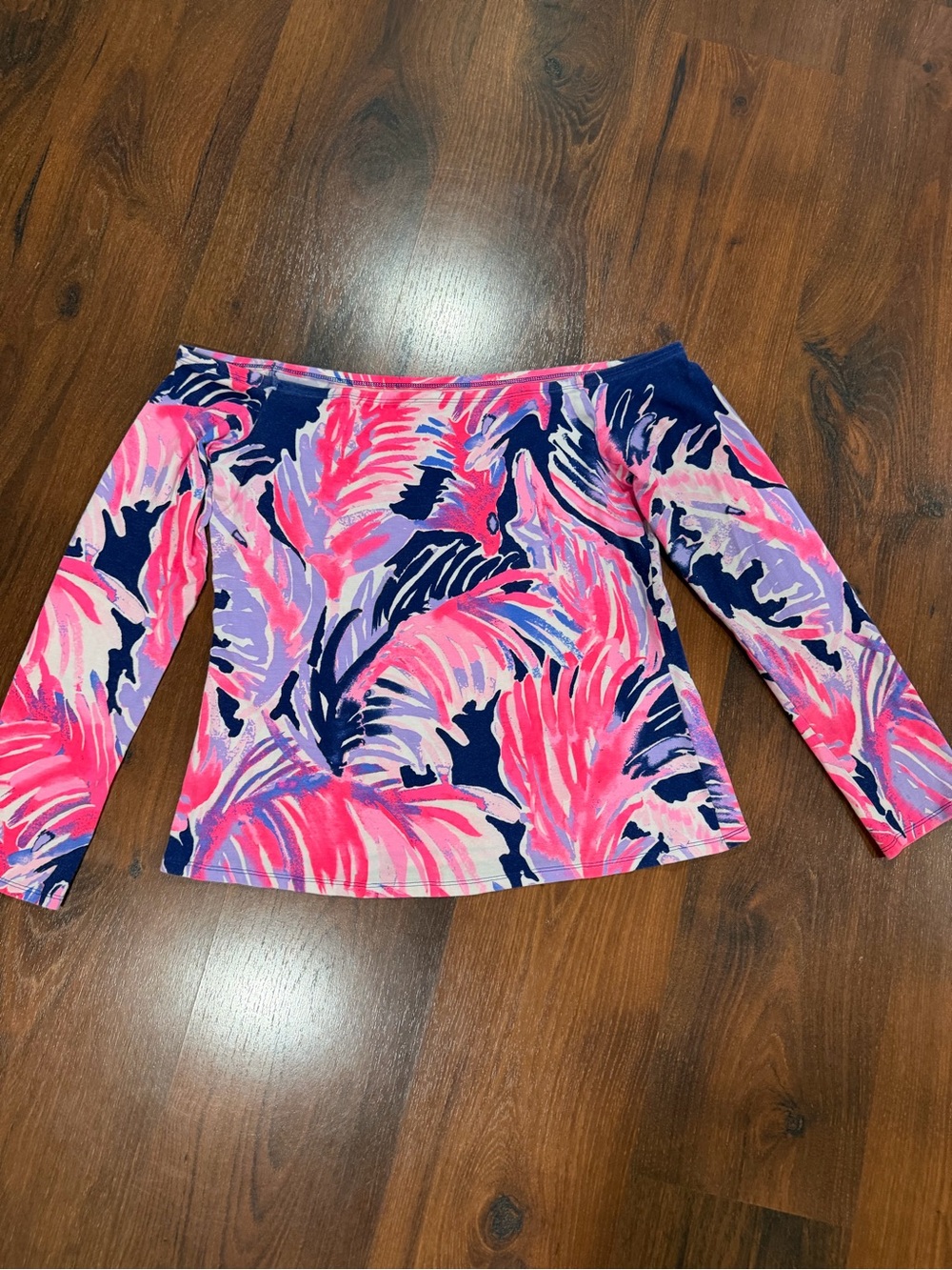 Lilly Pulitzer Audelia Off The Shoulder Top Size M Blue Paradise Pima Cotton